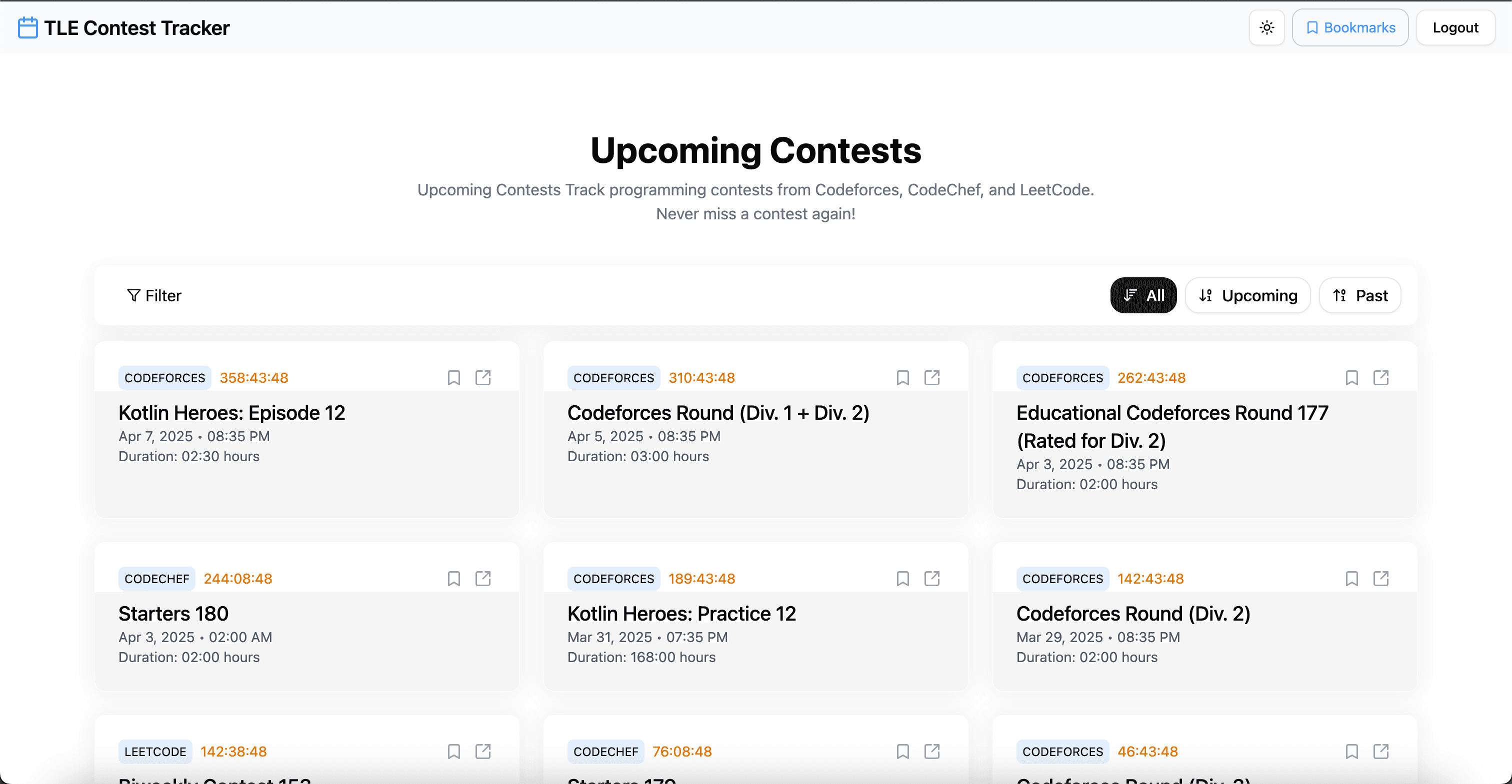 Contest Tracker — project by Joy Biswas featuring React, Node, Mongoose, Express, TypeScript